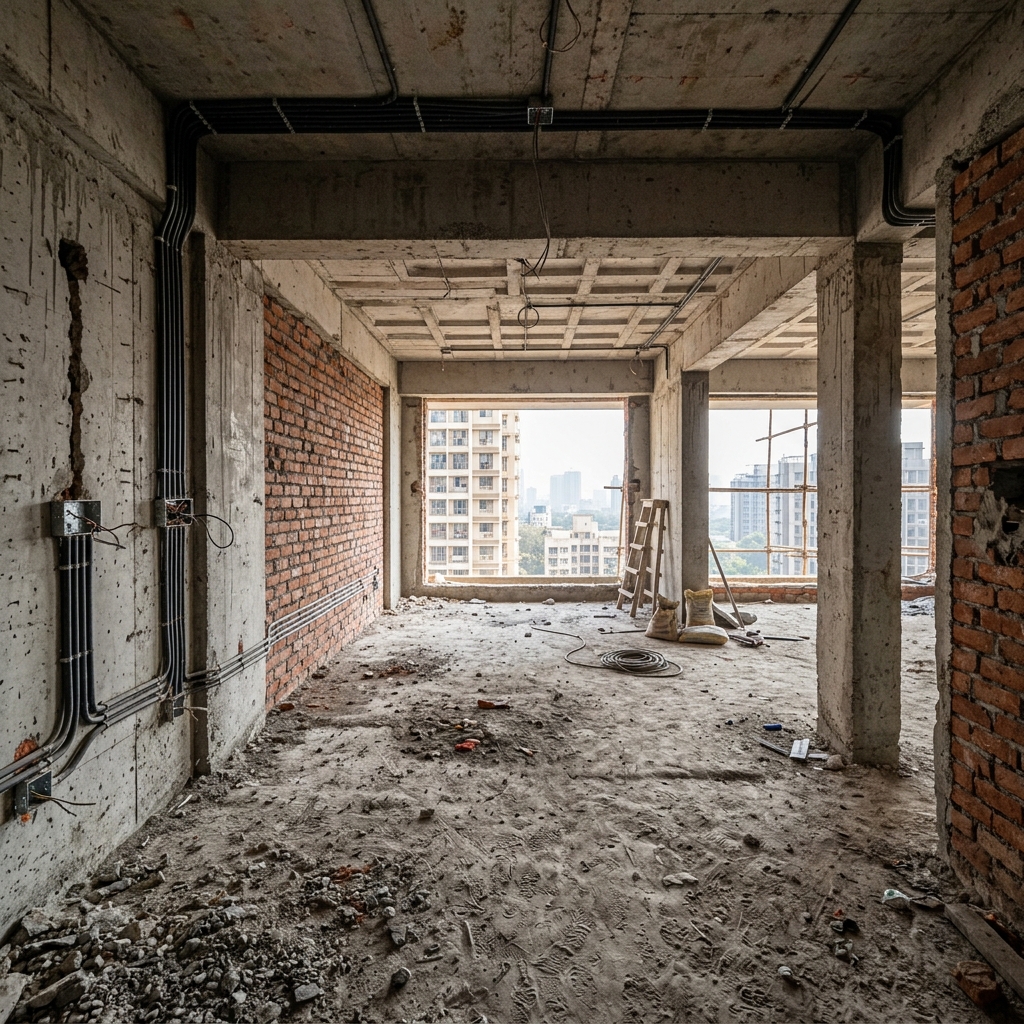 Raw concrete apartment before renovation